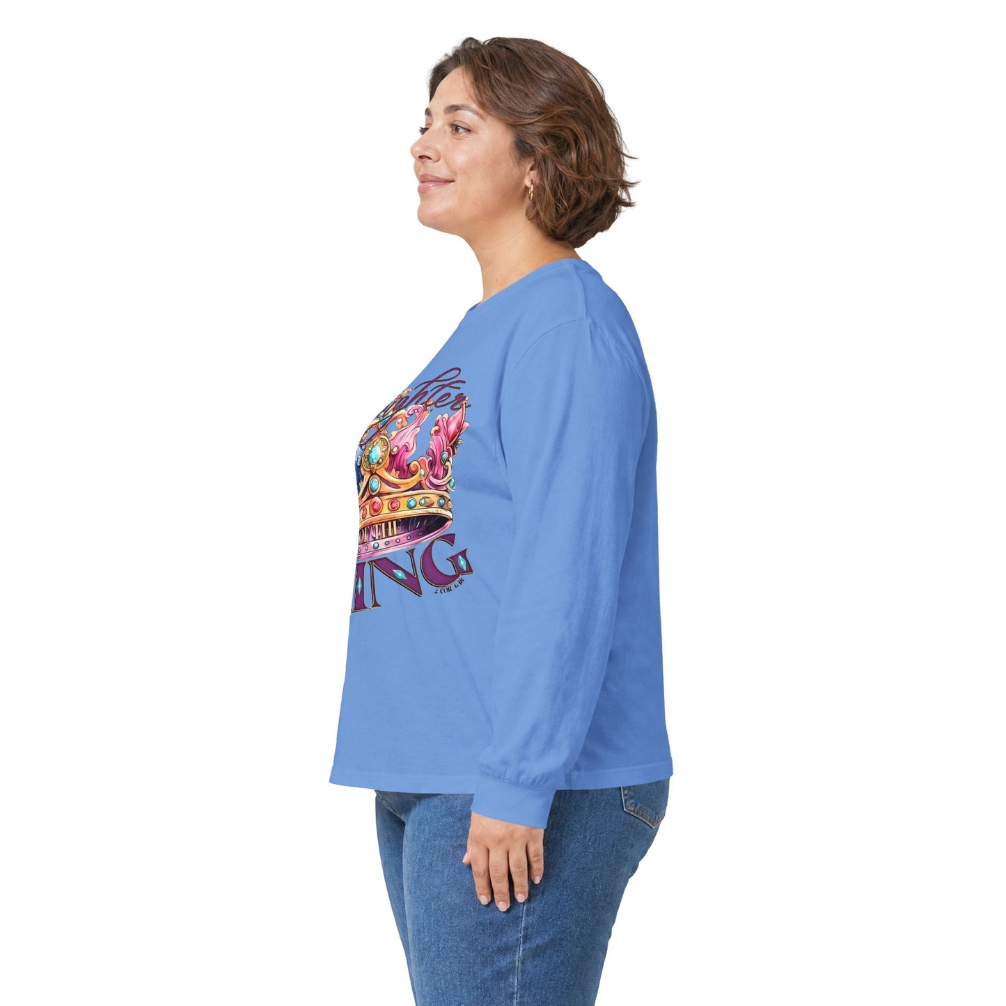 Daughters King Long Sleeve Tee — Watercolor Crown Graphic