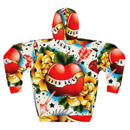 True Love Tattoo Heart Hoodie — All-Over-Print Vintage Tattoo Pullover