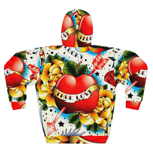 True Love Tattoo Heart Hoodie — All-Over-Print Vintage Tattoo Pullover