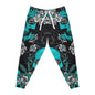 Teal Skull Floral Joggers — Gothic Athletic Pants with All-Over Print