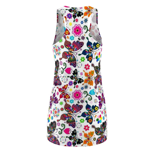 Butterfly Floral Racerback Dress — Colorful Boho All-Over Print