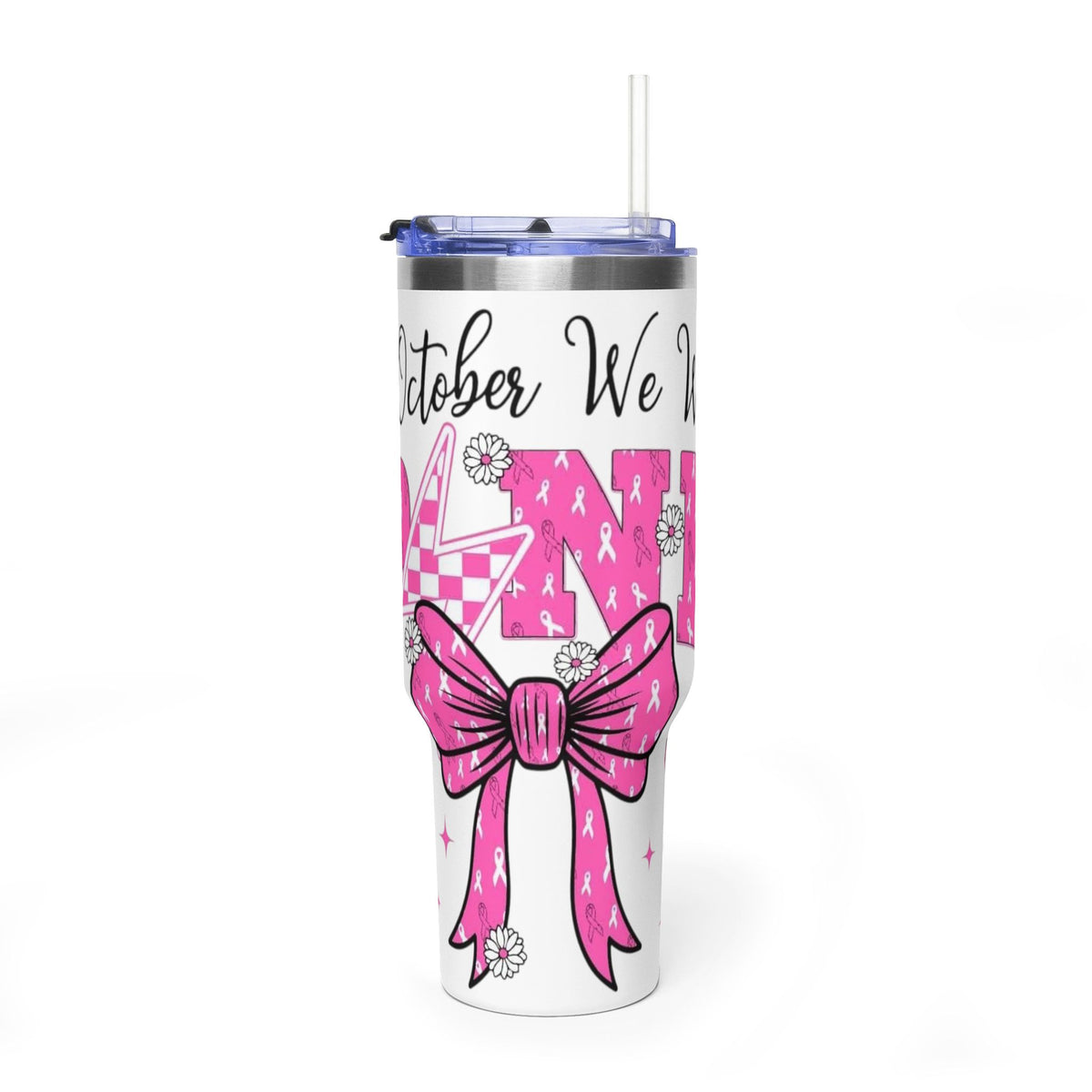 40oz Breast Cancer Awareness Tumbler – "In October We Wear Pink" Stainless Travel Cup