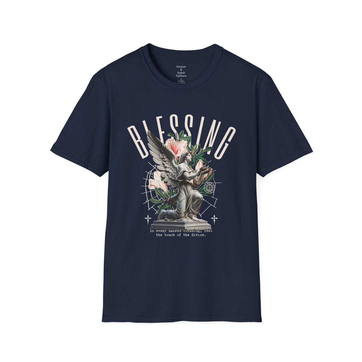 Blessing Angel Graphic T‑Shirt — Faith Inspired Floral Statue Tee