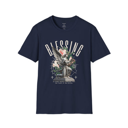Blessing Angel Graphic T‑Shirt — Faith Inspired Floral Statue Tee