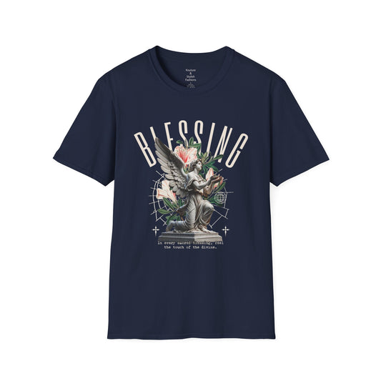 Blessing Angel Graphic T‑Shirt — Faith Inspired Floral Statue Tee