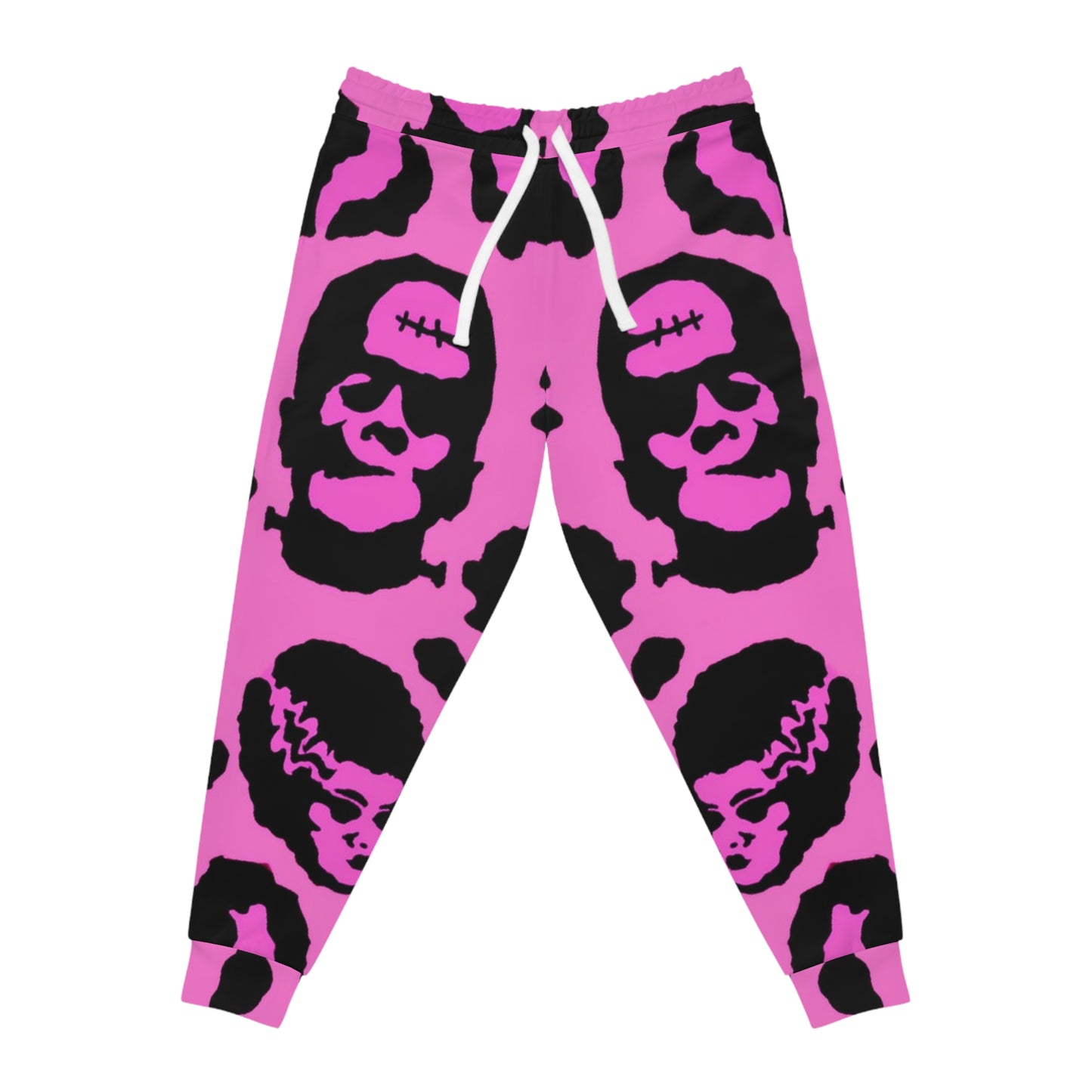 Pink Frankenstein Skull Pattern Joggers — Gothic Punk Athletic Pants