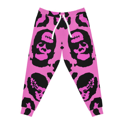 Pink Frankenstein Skull Pattern Joggers — Gothic Punk Athletic Pants