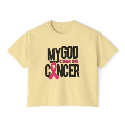 Boxy Tee — "My God Is Bigger Than Cancer" Pink Ribbon Breast Cancer Awareness Shirt