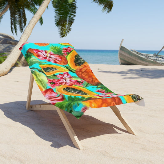 Tropical Paradise Strandtuch – Leuchtender Ananas- und Blumendruck