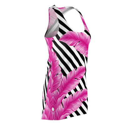 Pink Feather Stripe Racerback Dress - Tropical Floral AOP