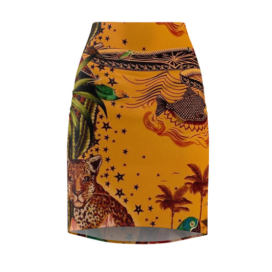 Tropical Animal Print Pencil Skirt for Women - Vibrant Jungle Design