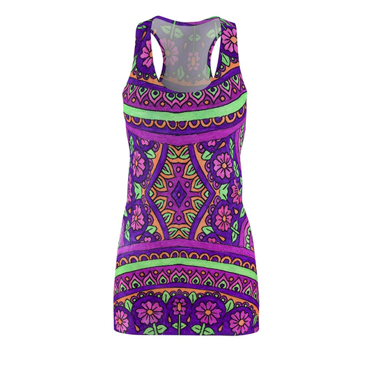 Purple Boho Floral Racerback Dress – Vibrant Mandala AOP