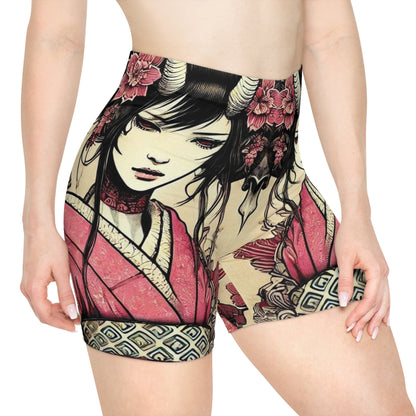 Lady Devil Damen Bikershorts - Trendiges Blumen- und Totenkopf-Design