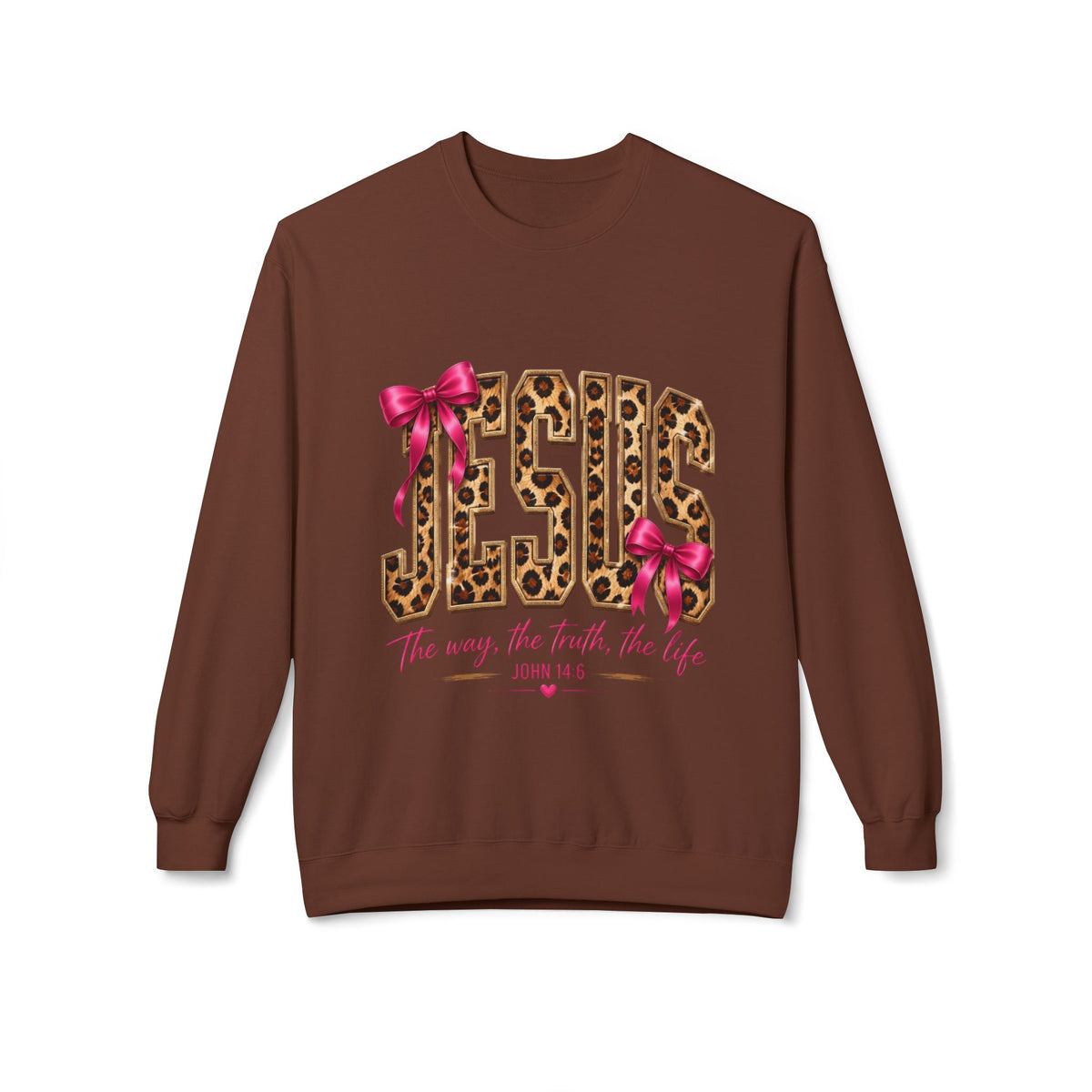 Jesus Leopard Print Crewneck Sweatshirt — 'The Way, The Truth, The Life' Christian Pullover