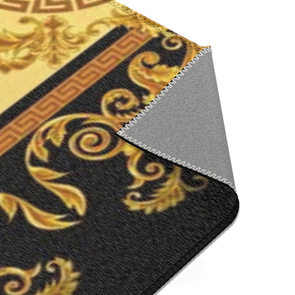 Baroque Medusa Area Rug — Ornate Gold & Black Decorative Floor Runner