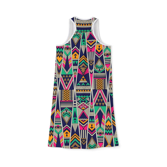 Geometric Tribal Print Women's Racerback Dress - Perfect for Summer Festivals & Celebrations