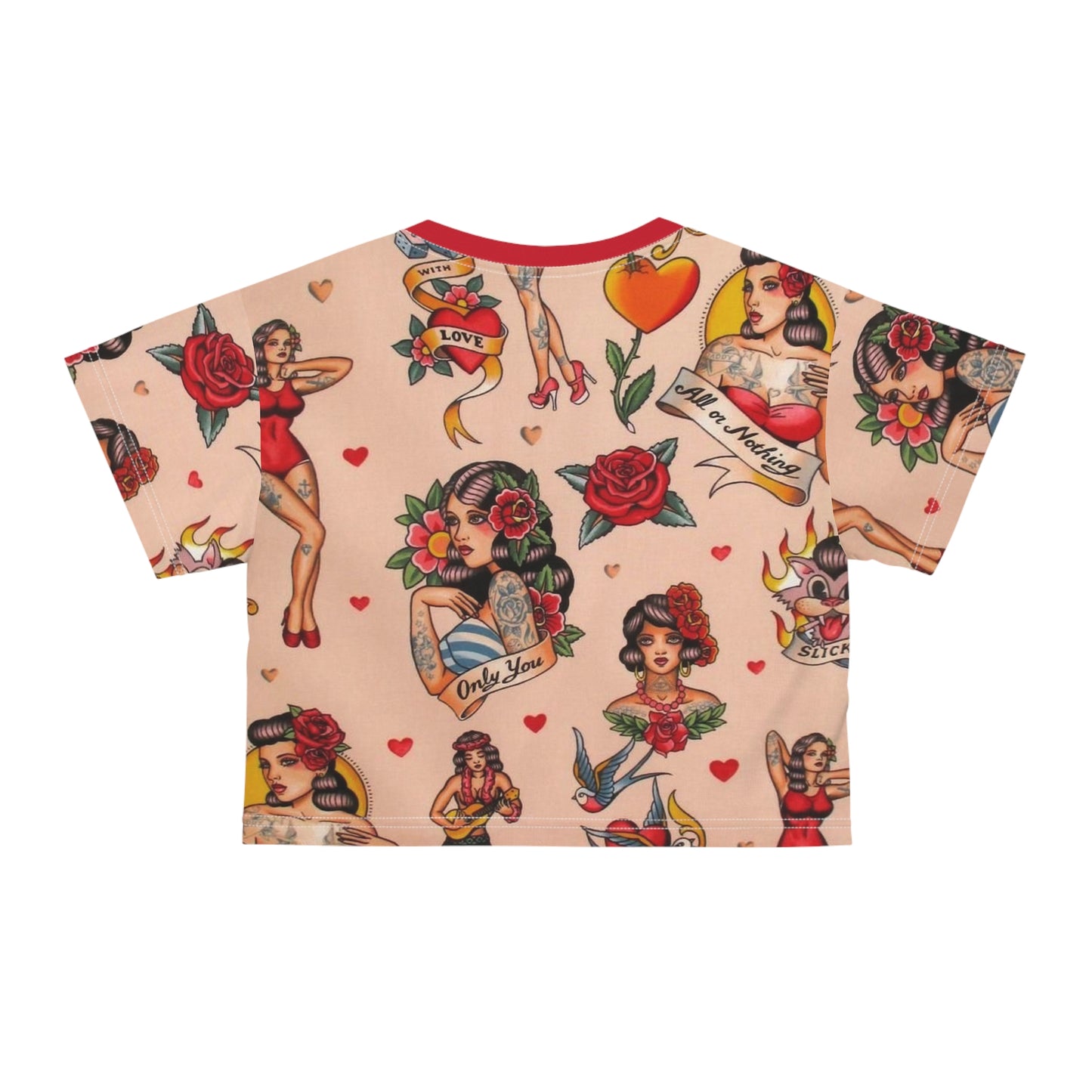 Vintage Tattoo Print Crop Tee - Retro Style for Trendsetters