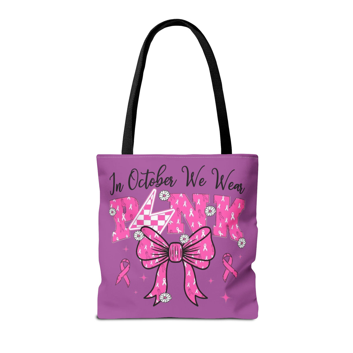 Breast Cancer Awareness Tote Bag — "In October We Wear Pink" Ribbon Design