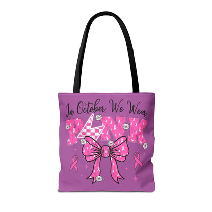 Breast Cancer Awareness Tote Bag — "In October We Wear Pink" Ribbon Design