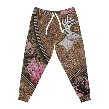 Camo Deer Athletic Joggers — Pink Woodland All-Over Print