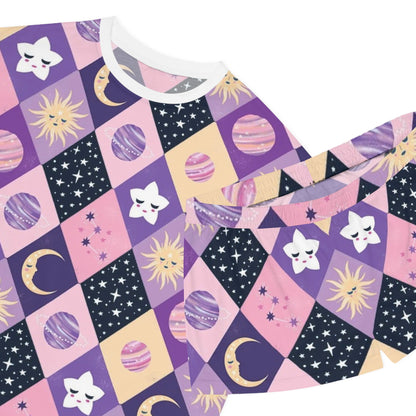 Celestial Dreams Women's Short Pajama Set - Cozy Sleepwear with Sun and Moon Design