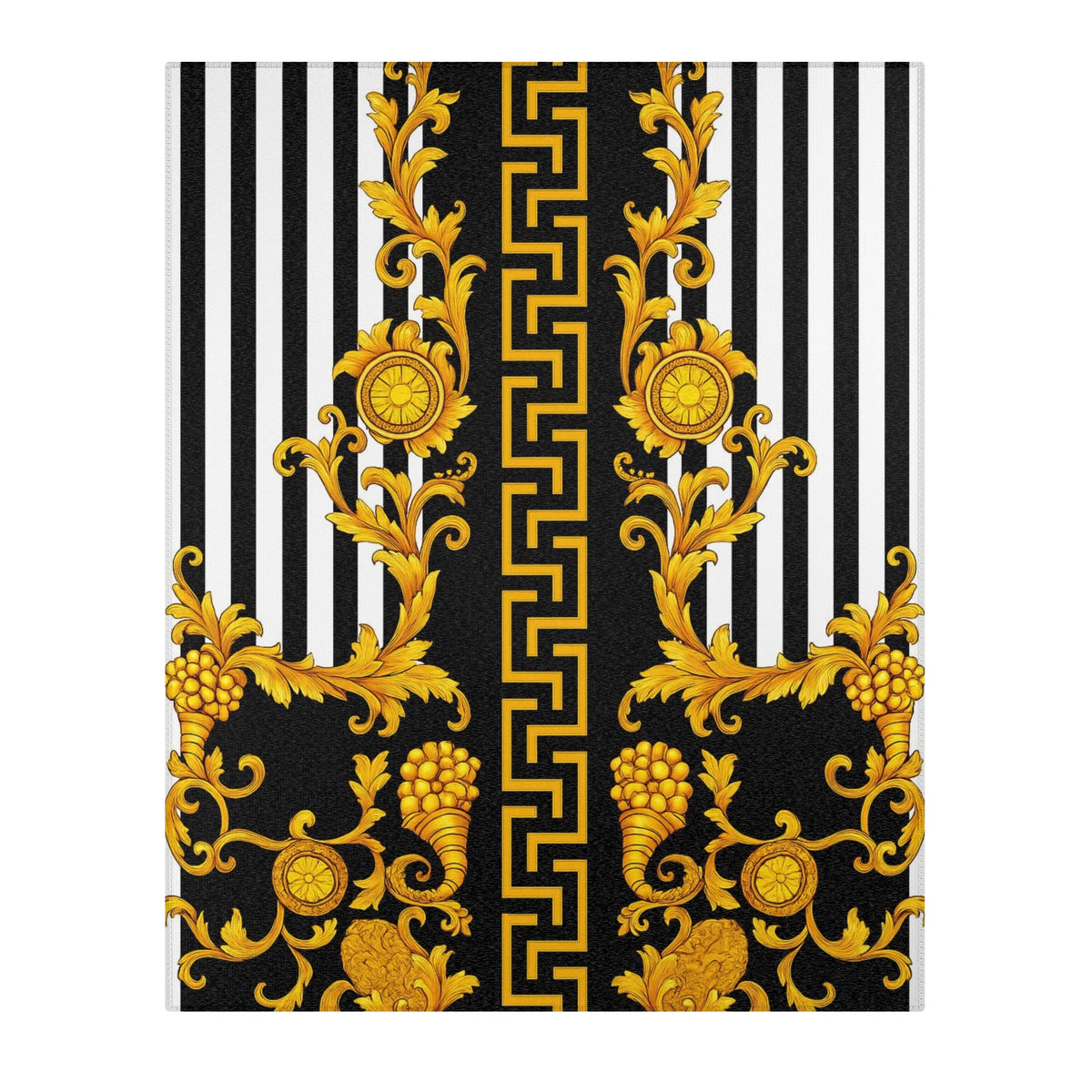 Baroque Gold Scroll Area Rug — Black & White Striped Medallion Accent Rug