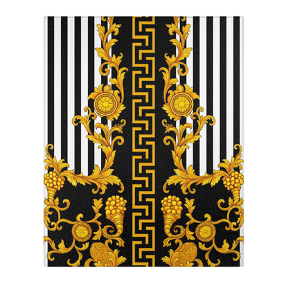 Baroque Gold Scroll Area Rug — Black & White Striped Medallion Accent Rug