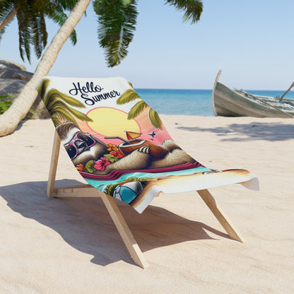Hello Summer Sloth Beach Towel | Vibrant Tropical Design for Beach Lovers