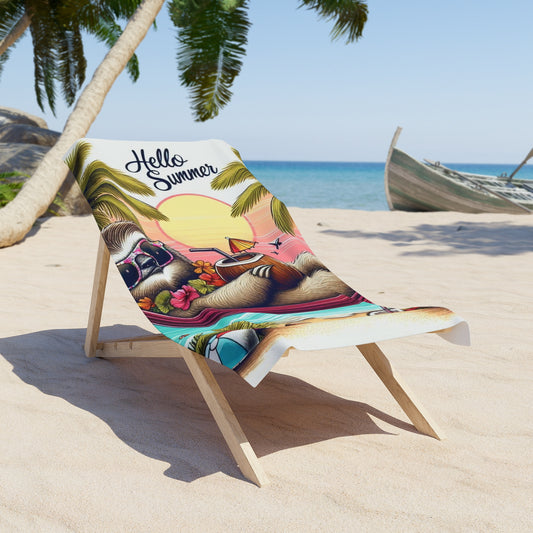 Hello Summer Sloth Beach Towel | Vibrant Tropical Design for Beach Lovers