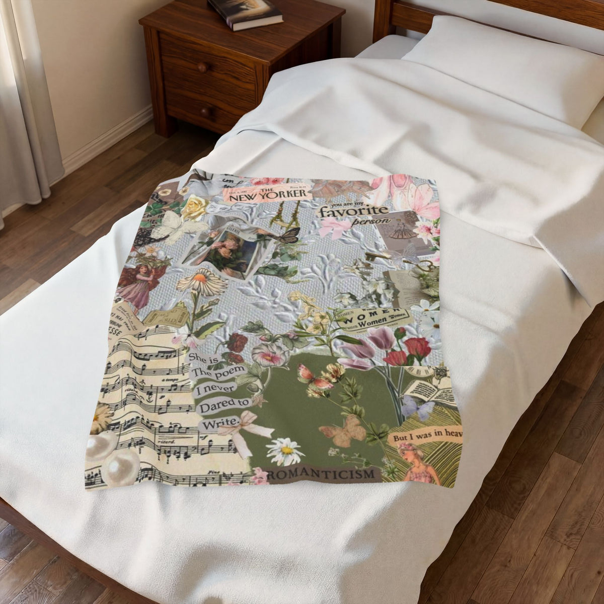 Velveteen Plush Blanket — Vintage Floral Collage Throw
