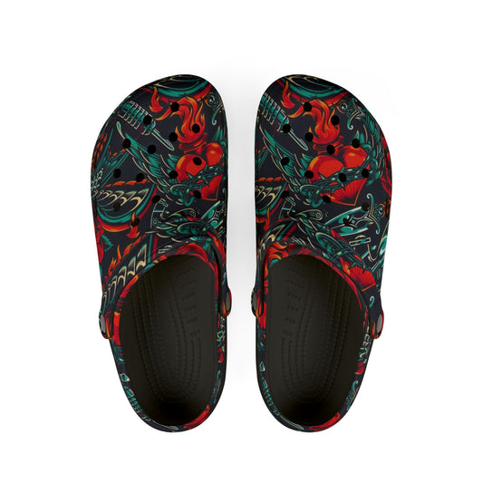 Colorful Floral Tattoo Print EVA Foam Clogs - Comfortable & Stylish Casual Footwear
