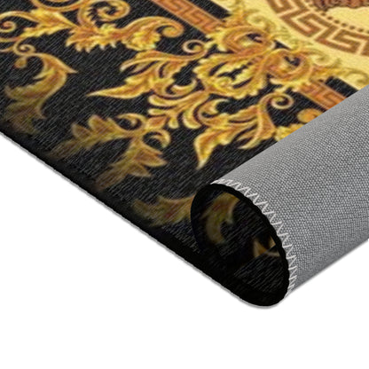 Baroque Medusa Area Rug — Ornate Gold & Black Decorative Floor Runner