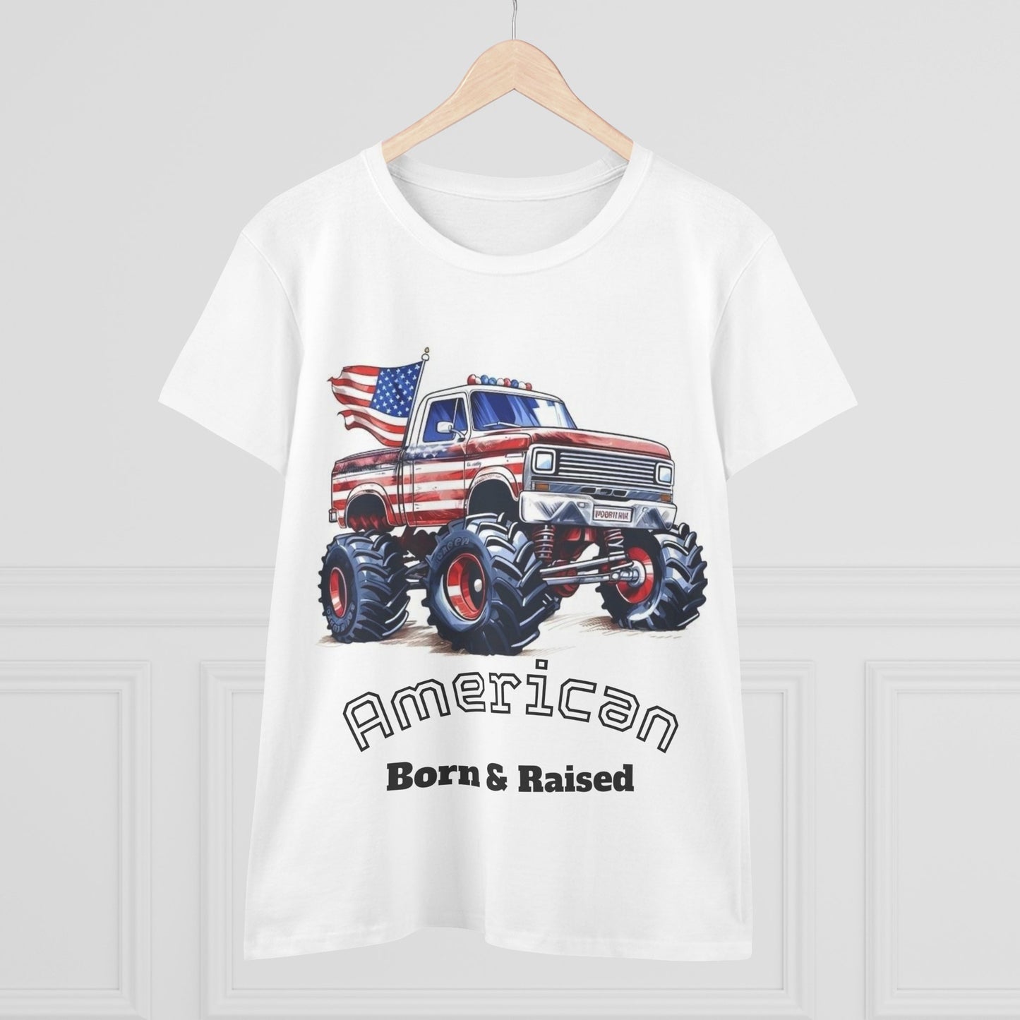 Patriotic Women's Tee, American Flag Shirt, Vintage Truck Graphic Tee, Gift for Truck Lovers, Casual Independence Day Top