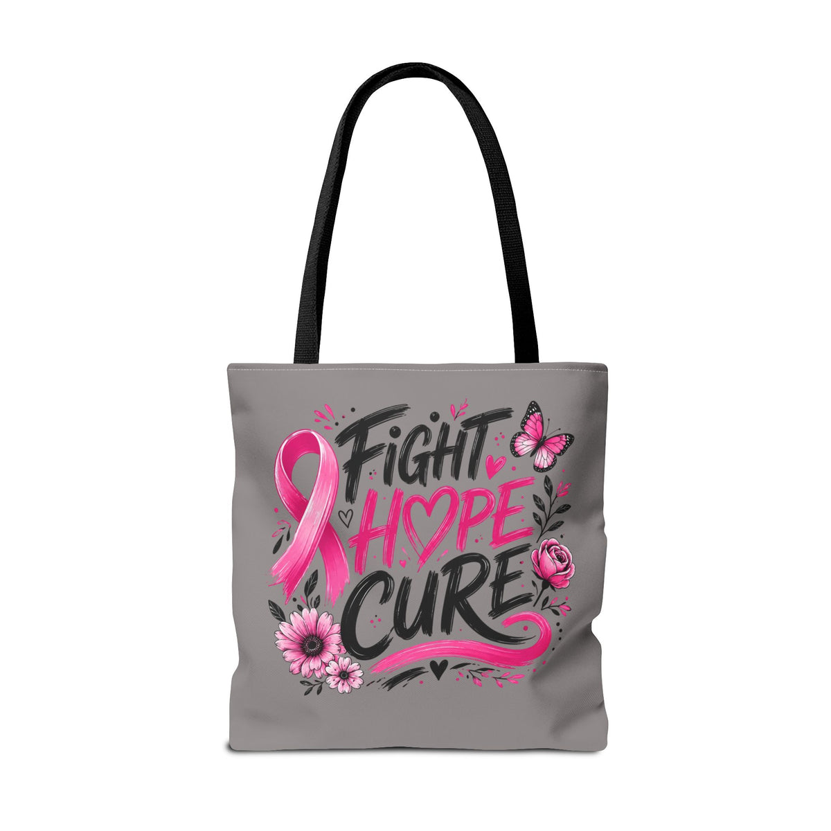 Breast Cancer Awareness Tote Bag — Fight Hope Cure Pink Ribbon Design