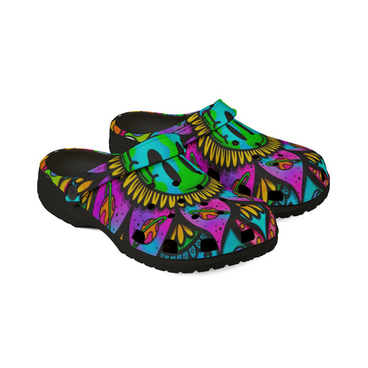 Trippy Vibes Sunflower Peace Sign Eva Foam Rubber Clogs