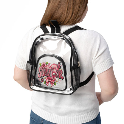 Clear Stadium Backpack — Pink Floral "Survivor" Design