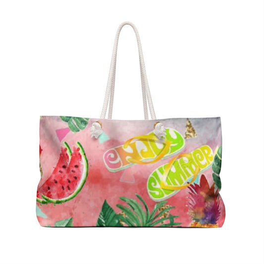 Tropical Vacay Tote Bag - Colorful Pineapple & Watermelon Design