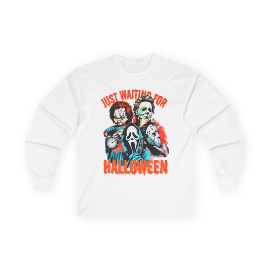 Halloween Horror Icons Long Sleeve Tee – "Just Waiting for Halloween"