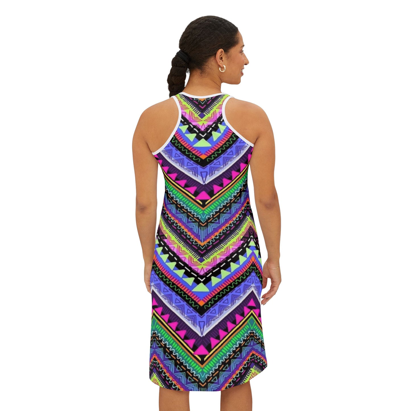 Vibrant Zigzag Print Women's Racerback Dress - Perfect for Summer Parties & Festivals