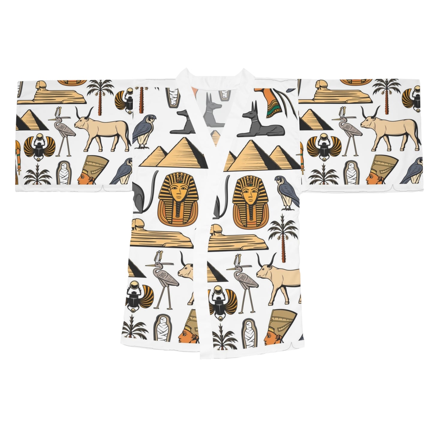 Egyptian-Inspired Long Sleeve Kimono Robe - Unique Bohemian Lightweight Robe for Relaxation and Home Spa