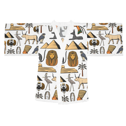 Egyptian-Inspired Long Sleeve Kimono Robe - Unique Bohemian Lightweight Robe for Relaxation and Home Spa