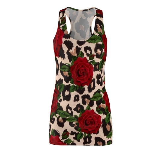 Racerback Dress — Red Rose on Leopard Print AOP