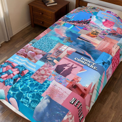Velveteen Plush Blanket — Pastel Collage Aesthetic Throw ("Don't Compare")