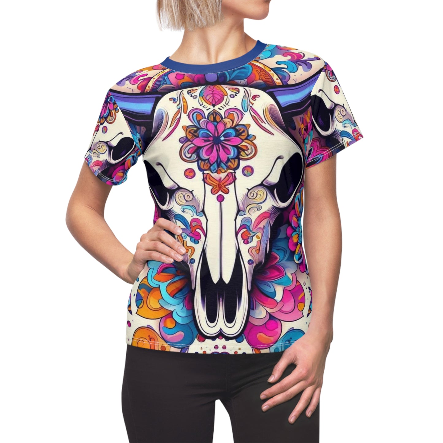 Colorful Bull Head Floral Western Style Shirt