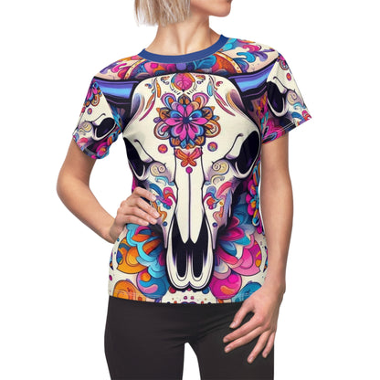 Colorful Bull Head Floral Western Style Shirt