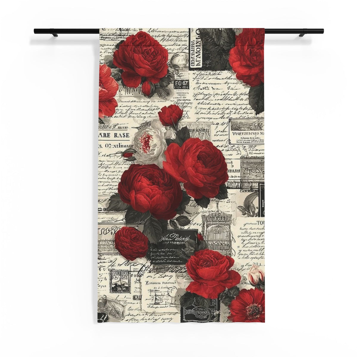 Red Rose Vintage Script Sheer Curtain
