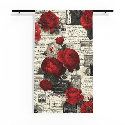 Red Rose Vintage Script Sheer Curtain