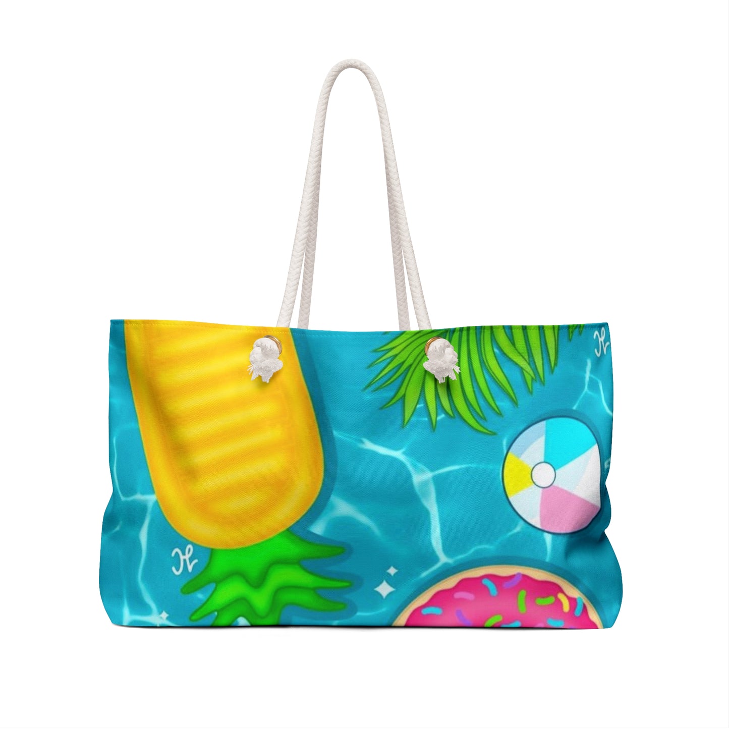 Colorful Summer Pool Party Vacay Tote Bag with Unicorn and Flamingo Design