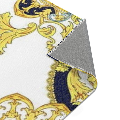 Baroque Scroll Area Rug — Red, Blue & Gold Ornate Accent Rug