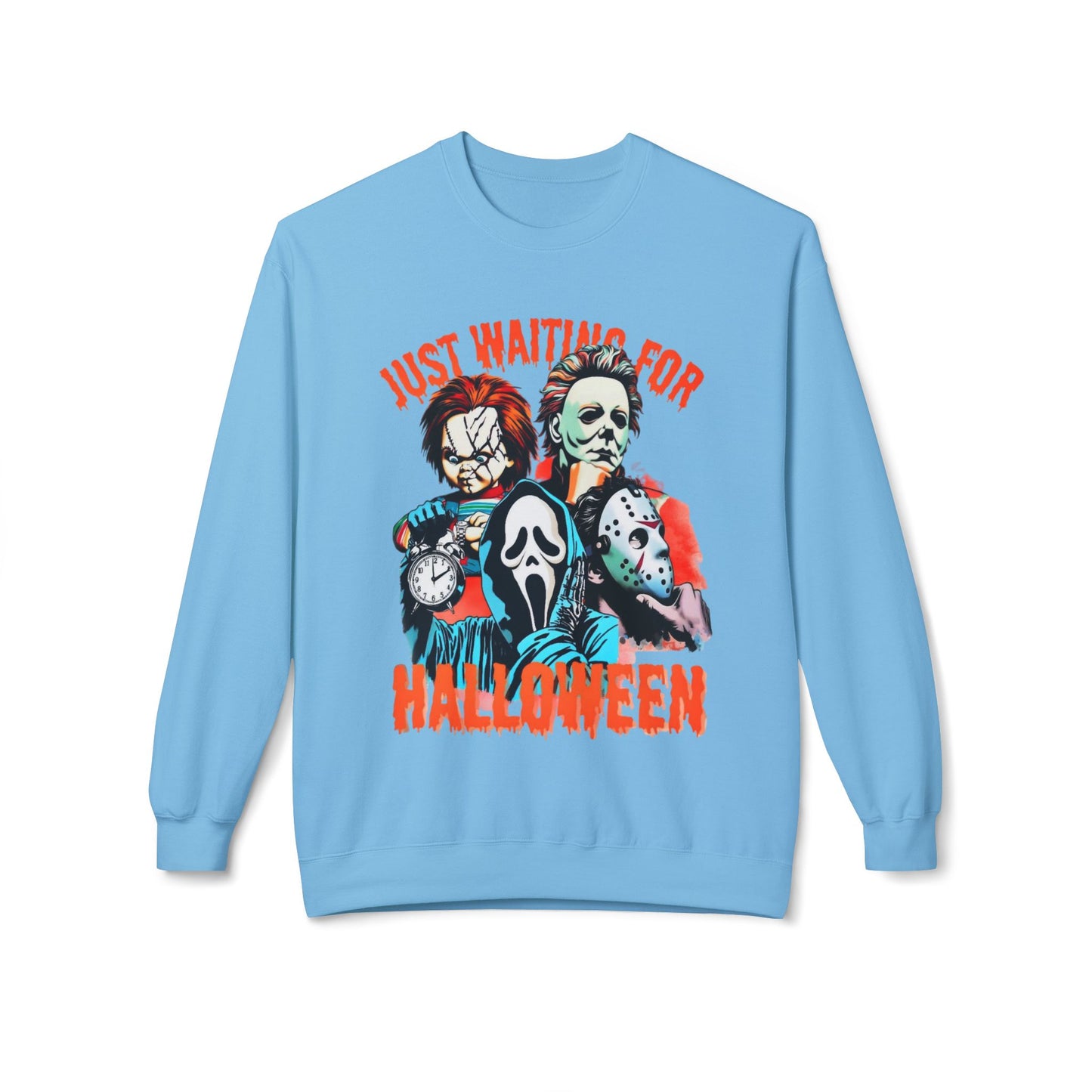 Halloween Horror Icons Crewneck Sweatshirt — "Just Waiting for Halloween"